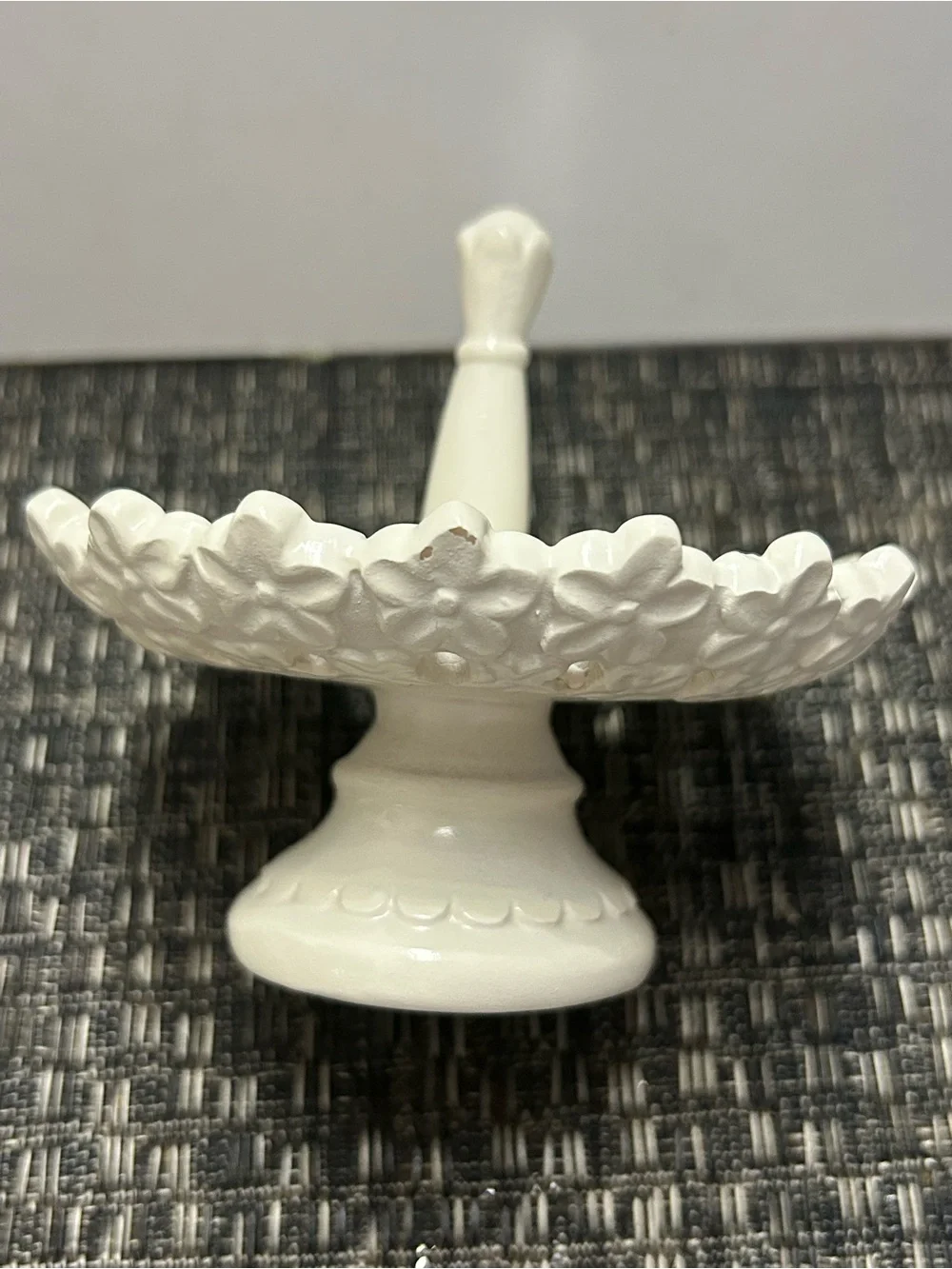 Floral Ring Holder Jewelry Tray Trinket Dish White Lace